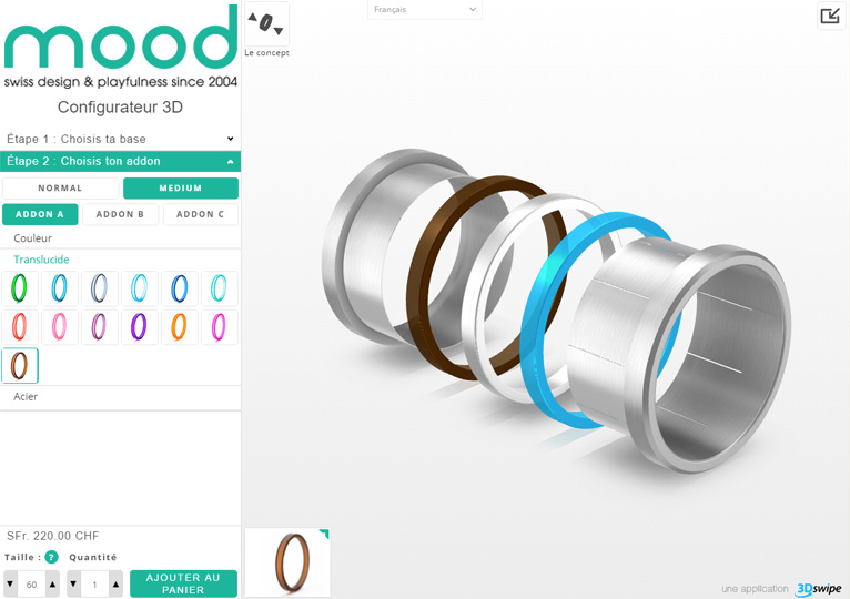 Interface 3DSwipe configurateur de bague Mood