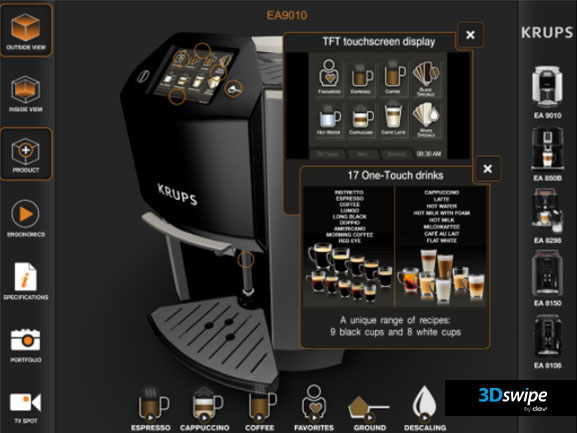 Rendu 3D interactive du démonstrateur Krups Expresso