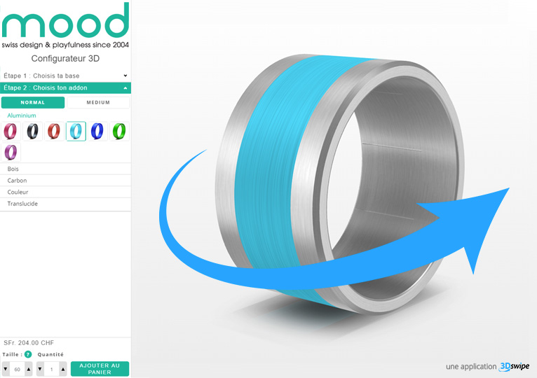Interface 3DSwipe onfigurateur de bague Mood